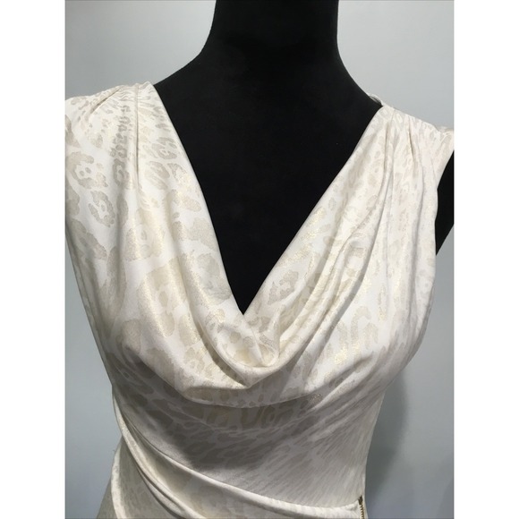 cache dress Xs Cream gold leopard print Cowl neck zipper Rebelchic glam rock - Picture 3 of 14
